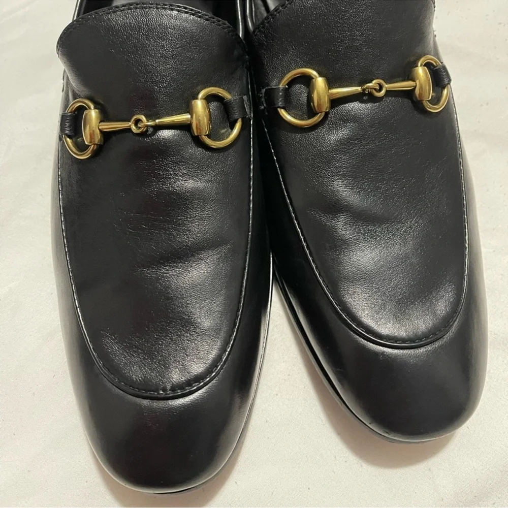 Gucci Black Leather Loafers with Gold Horse-Bit Detailing Sz 10 - Picture 12 of 12